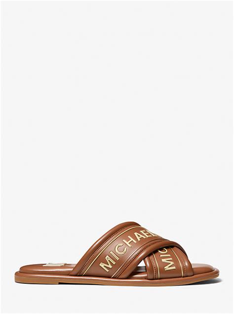 Michael Kors Gideon Embellished Faux Leather Slide Sandal